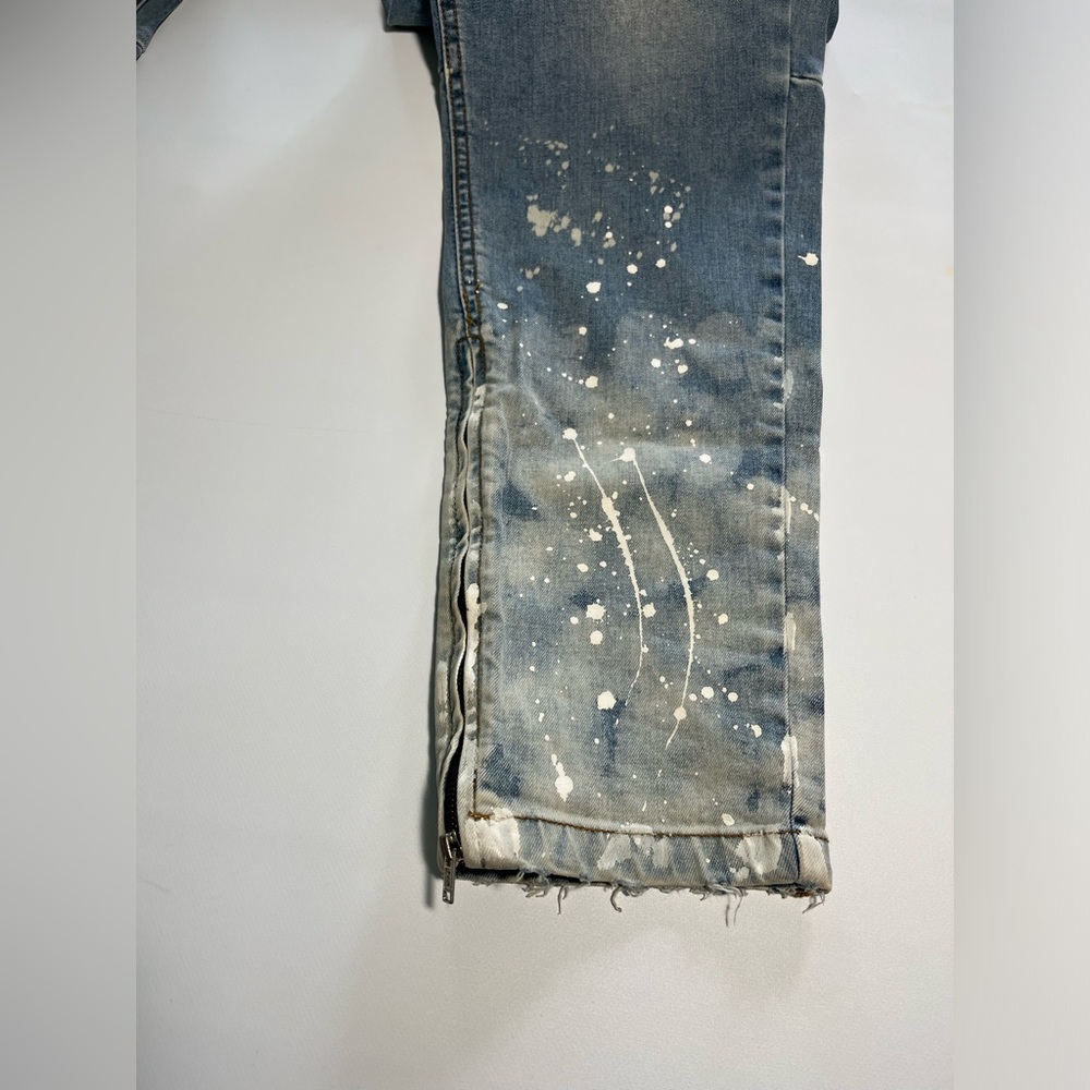 Men's Paint-Splatter Skinny Jeans in Blue 080 - Picture 2 of 8